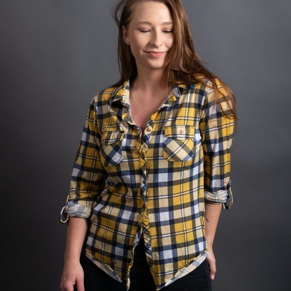 Yellow Blue Tie Flannel by Passport - Picture 3 of 10